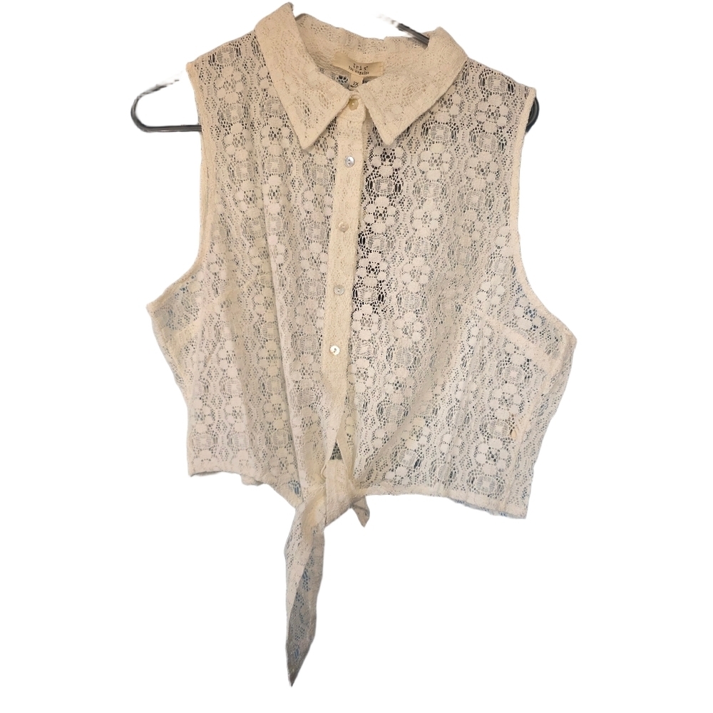 NWT Iris Los Angelos Lace Sleeveless Tie-Front Top - Cream XXL Boho Cottagecore